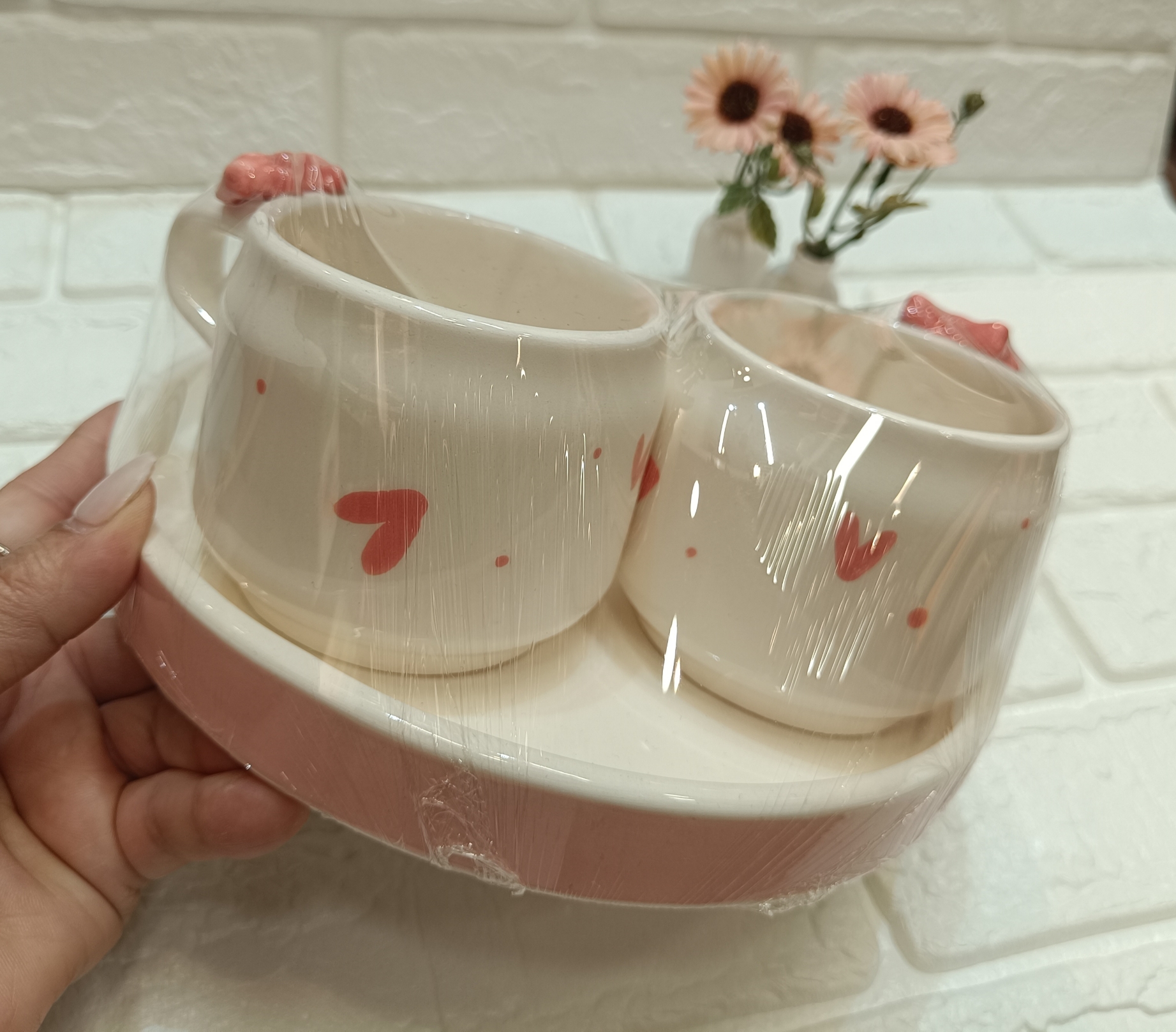 سرویس چایخوری و قهوه خوری پاپیونی صورتی